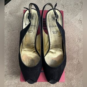 Vintage Bruno Magli Black Peep-Toe Slingback Heels